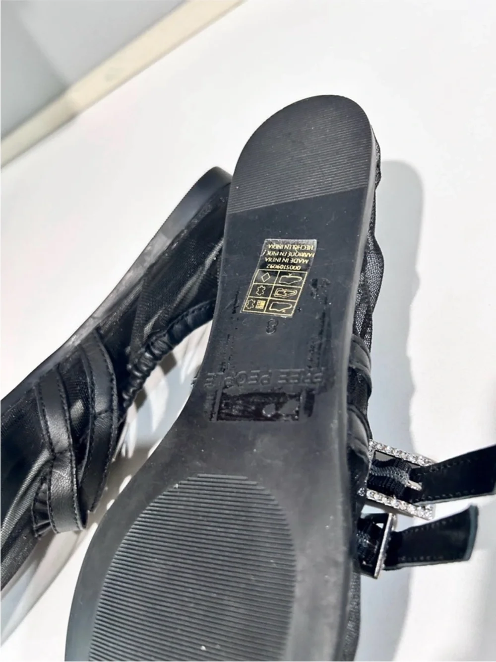 Free people Black Square-Toe Mary Jane Flats with Crystal Buckle Straps